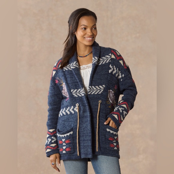🌺SUNDANCE KATIA HERITAGE CARDIGAN IN INDIGO L - Picture 3 of 12